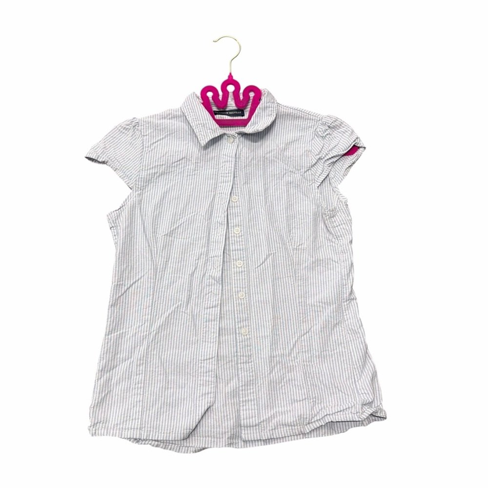 Brandy Melville Blue White Striped Short Sleeve Button Down Top